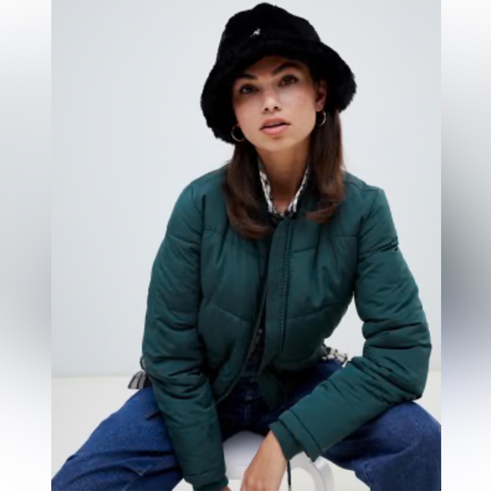 AE- Kelly Green /Blue Puffer Jacket-Sherpa lined Hood-Satin-Like New-Sz M❄️💚​